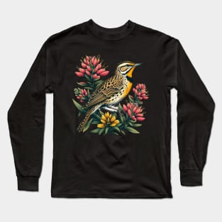 Vintage Western Meadowlark & Indian Paintbrush, Wyoming Long Sleeve T-Shirt